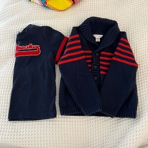Janie and Jack Navy and Red Striped Tee and Cardigan Set
